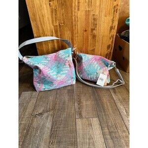 Jen & Co. Handbags Vegan Leather Bag in a Bag Alexa Woven Hobo NWT Pink & Mint
